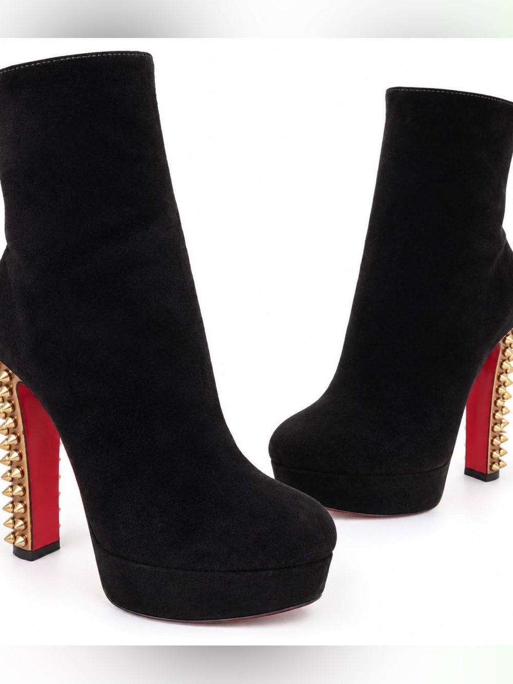 LAST SIZE-Christian Louboutin Black Suede Spike Heel Platform Booties